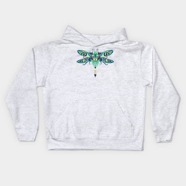 Beautiful Green and Blue Dragonfly Kids Hoodie by AlondraHanley